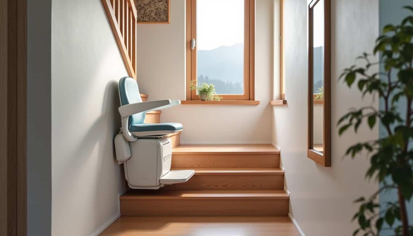 Monte-escalier droit installé dans un escalier intérieur d