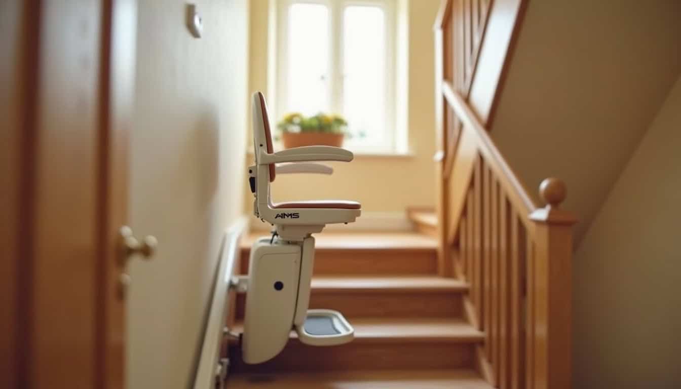 Monte-escalier droit installé dans un escalier intérieur de maison
