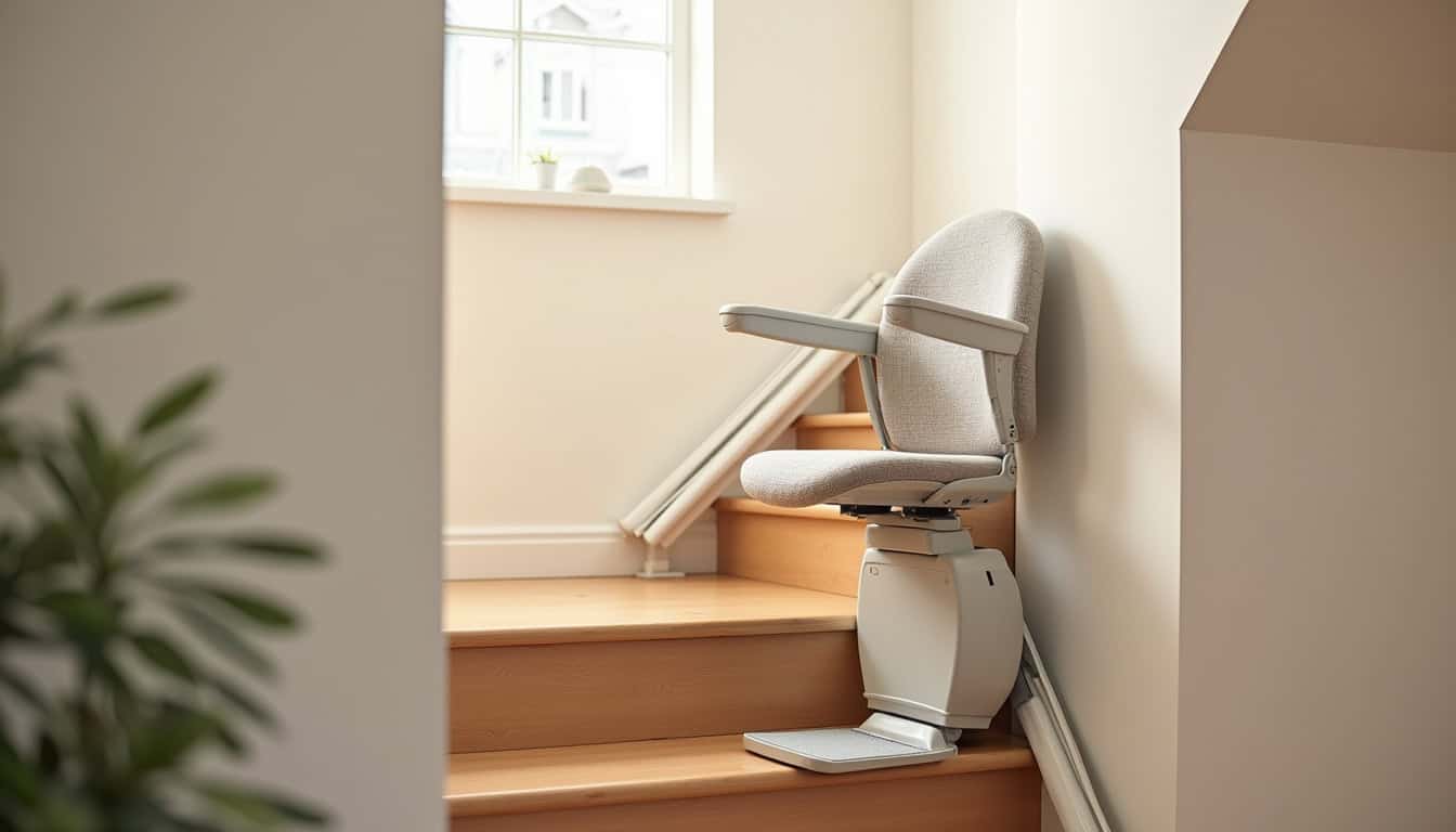Monte-escalier droit installé dans un escalier intérieur droit à Lespignan