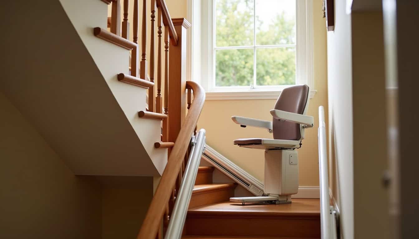 Monte-escalier droit installé dans un escalier intérieur traditionnel