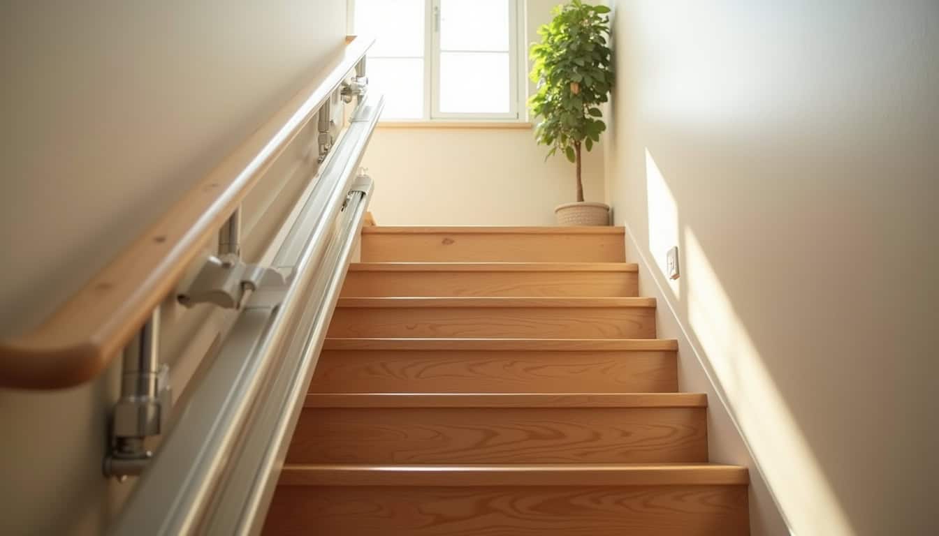Monte-escalier droit installé dans un escalier intérieur, vue d