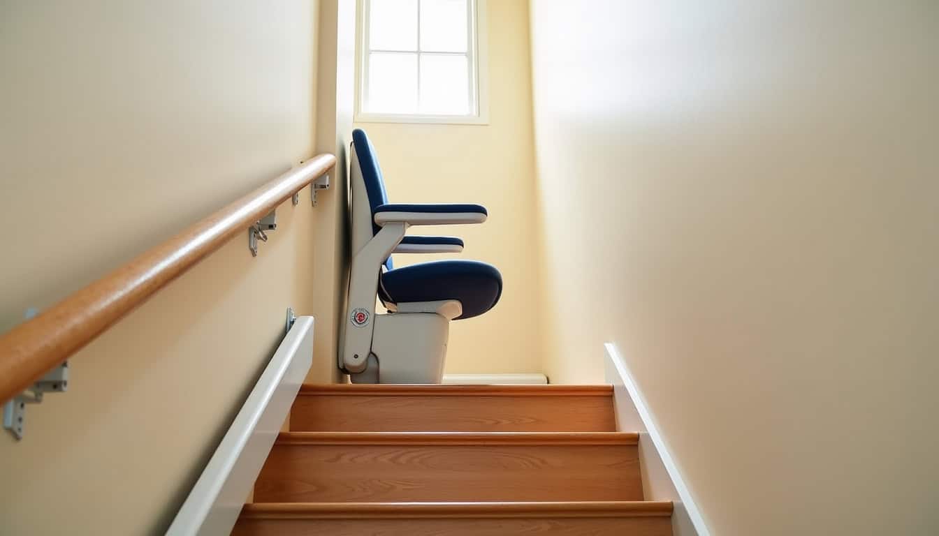 Monte-escalier droit installé dans un escalier intérieur