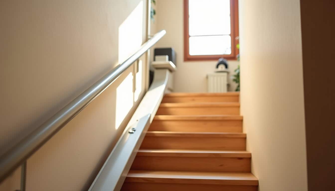 Monte-escalier droit installé dans un escalier rectiligne à Caen