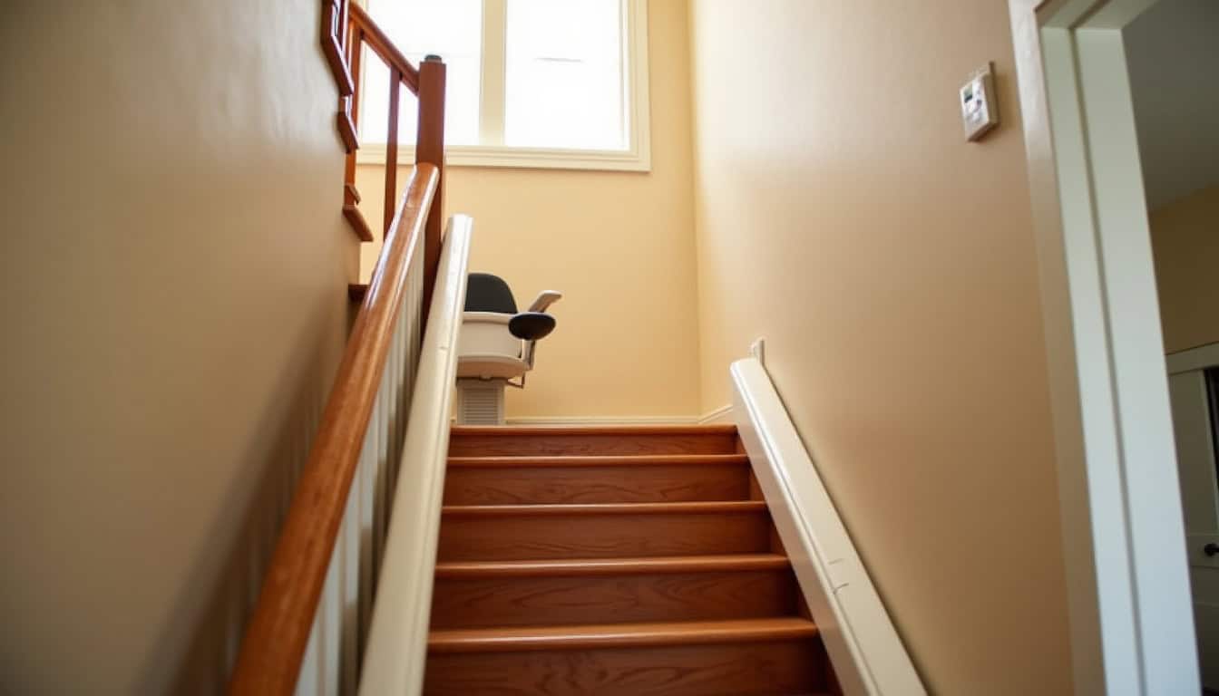 Monte-escalier droit installé dans un pavillon andrésien à escalier étroit