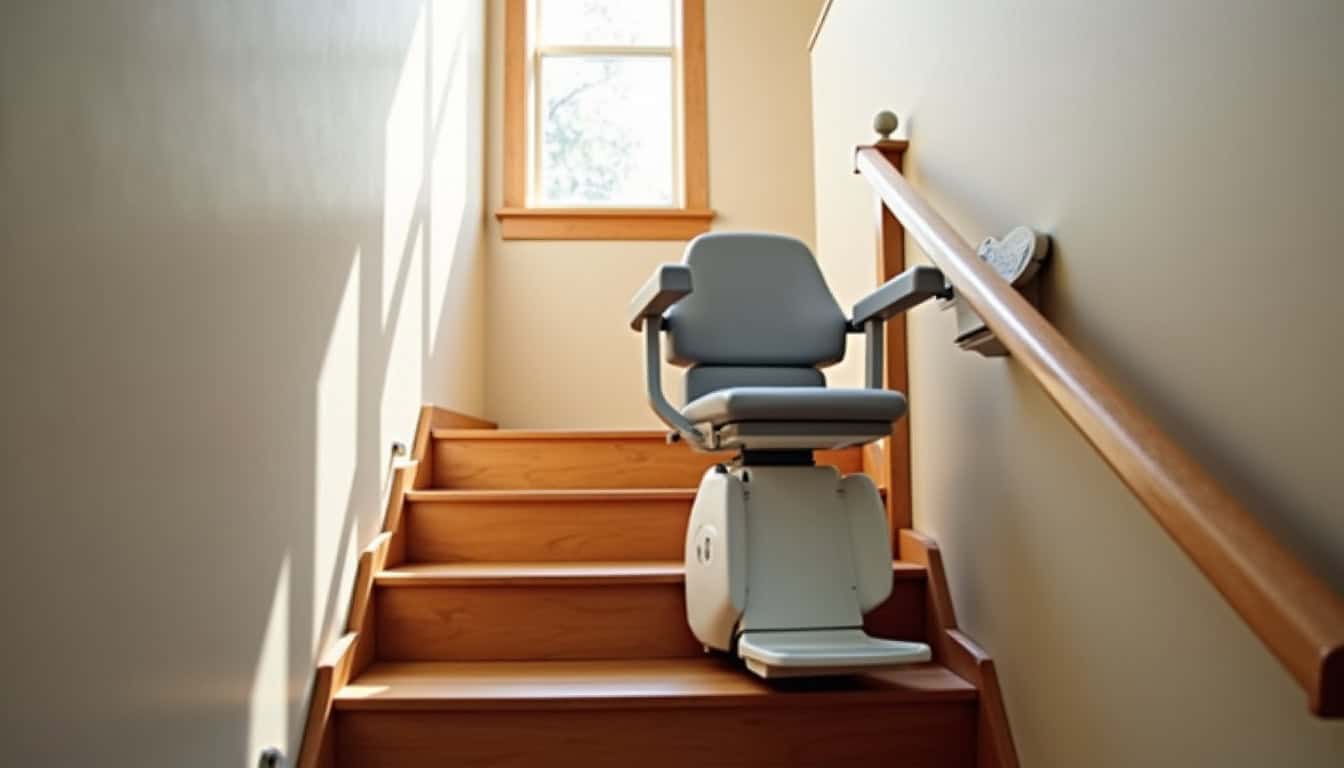 Monte-escalier droit installé dans une maison à Ajaccio, escalier intérieur droit sans palier
