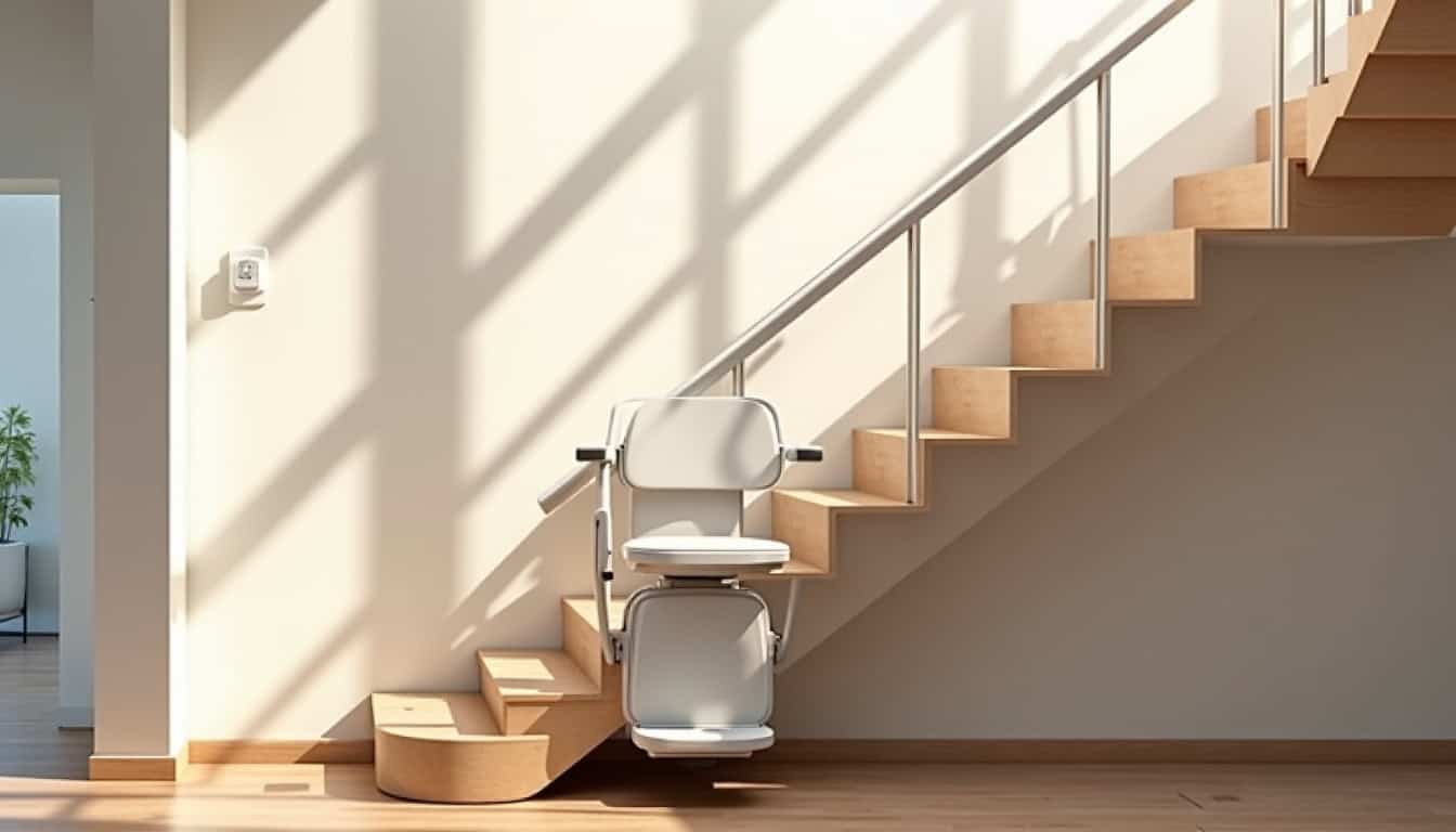 Monte-escalier droit installé dans une maison à Allogny, adapté aux escaliers rectilignes