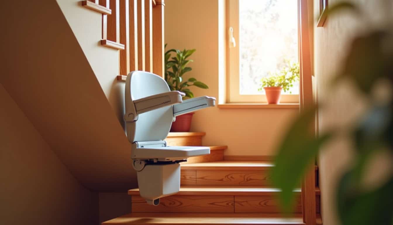 Monte-escalier droit installé dans une maison à Brette-les-Pins