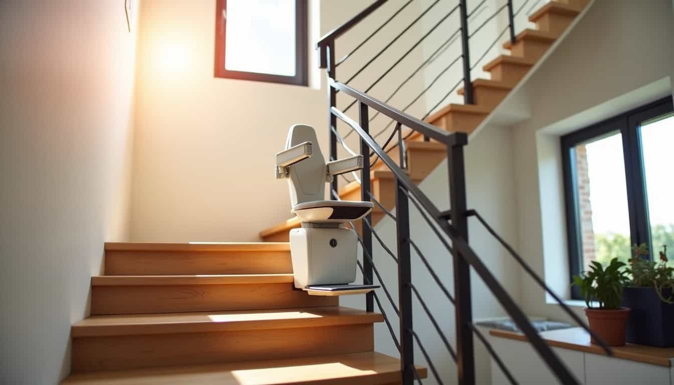 Monte-escalier droit installé dans une maison à Chaville, sur un escalier droit sans virage