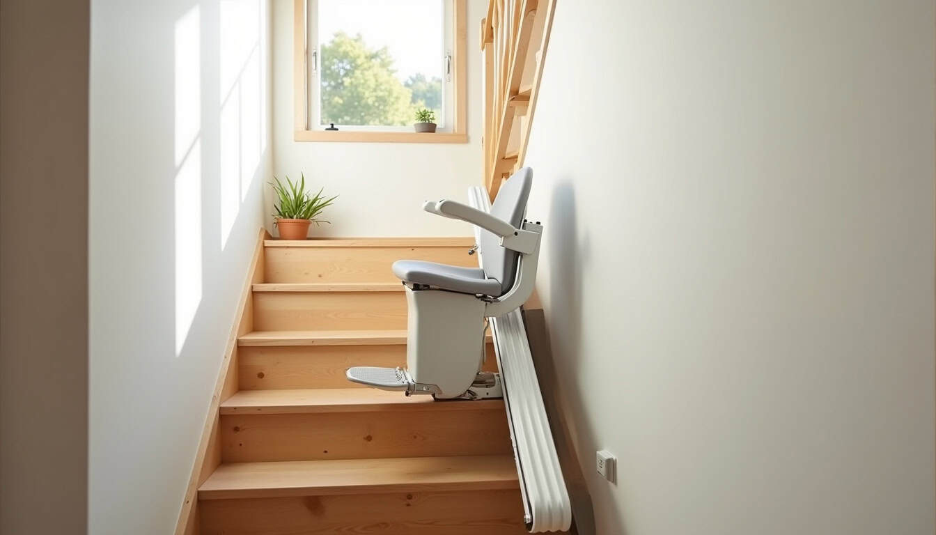 Monte-escalier droit installé dans une maison à Clarafond-Arcine