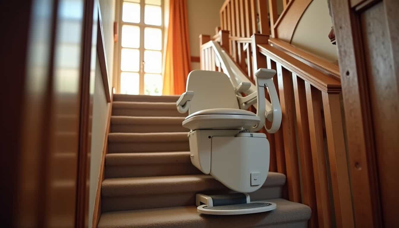Monte-escalier droit installé dans une maison à Férin