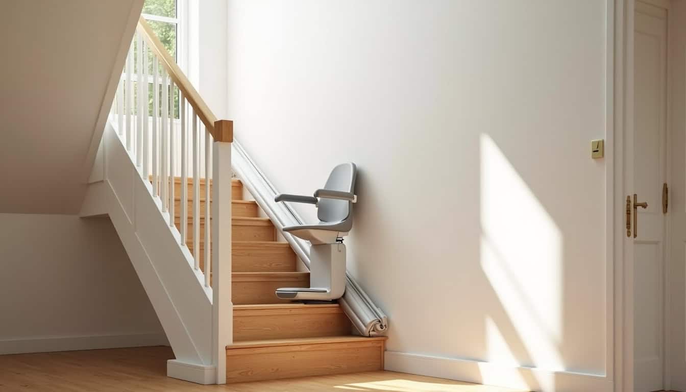 Monte-escalier droit installé dans une maison à Fontaine-Étoupefour