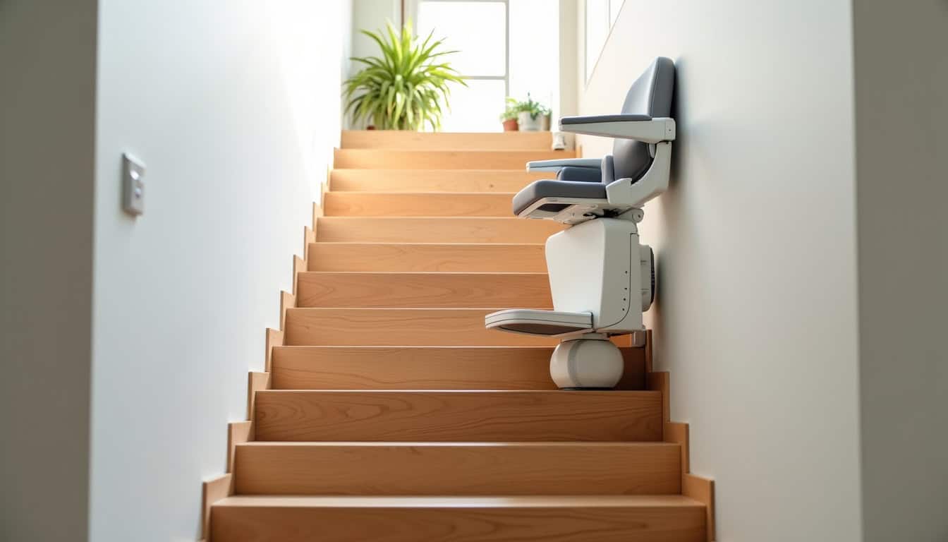 Monte-escalier droit installé dans une maison à Gigean sur un escalier en bois