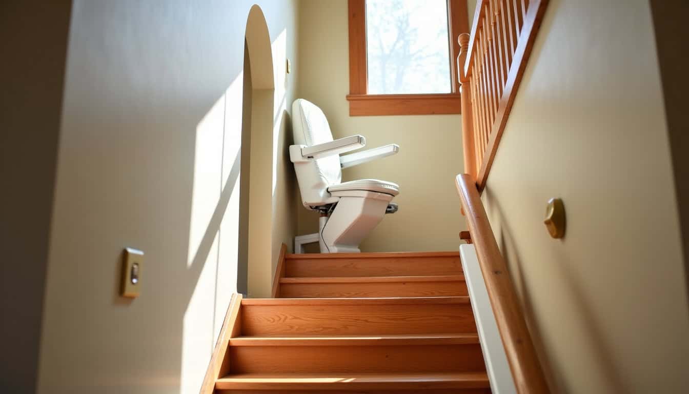 Monte-escalier droit installé dans une maison à Lorette