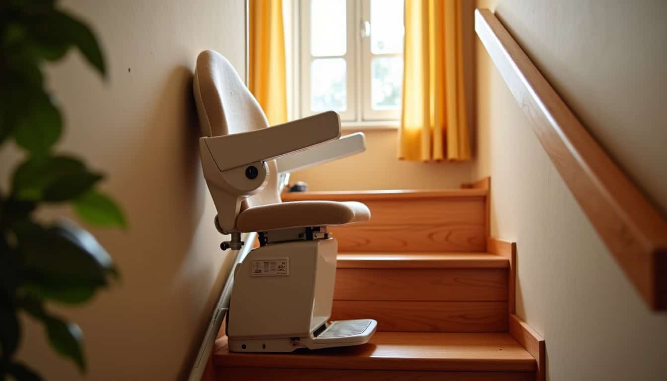 Monte-escalier droit installé dans une maison à Loyat, vue de l