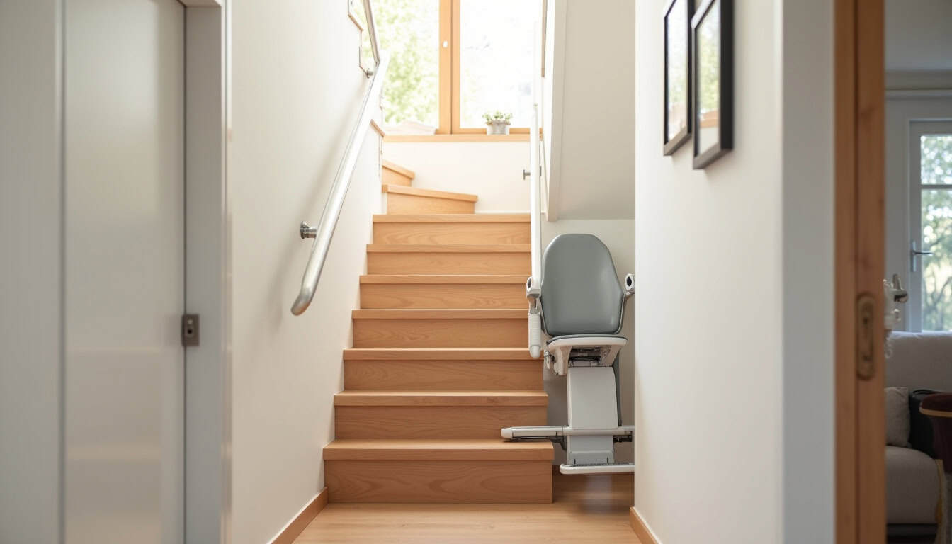 Monte-escalier droit installé dans une maison à Ploëzal