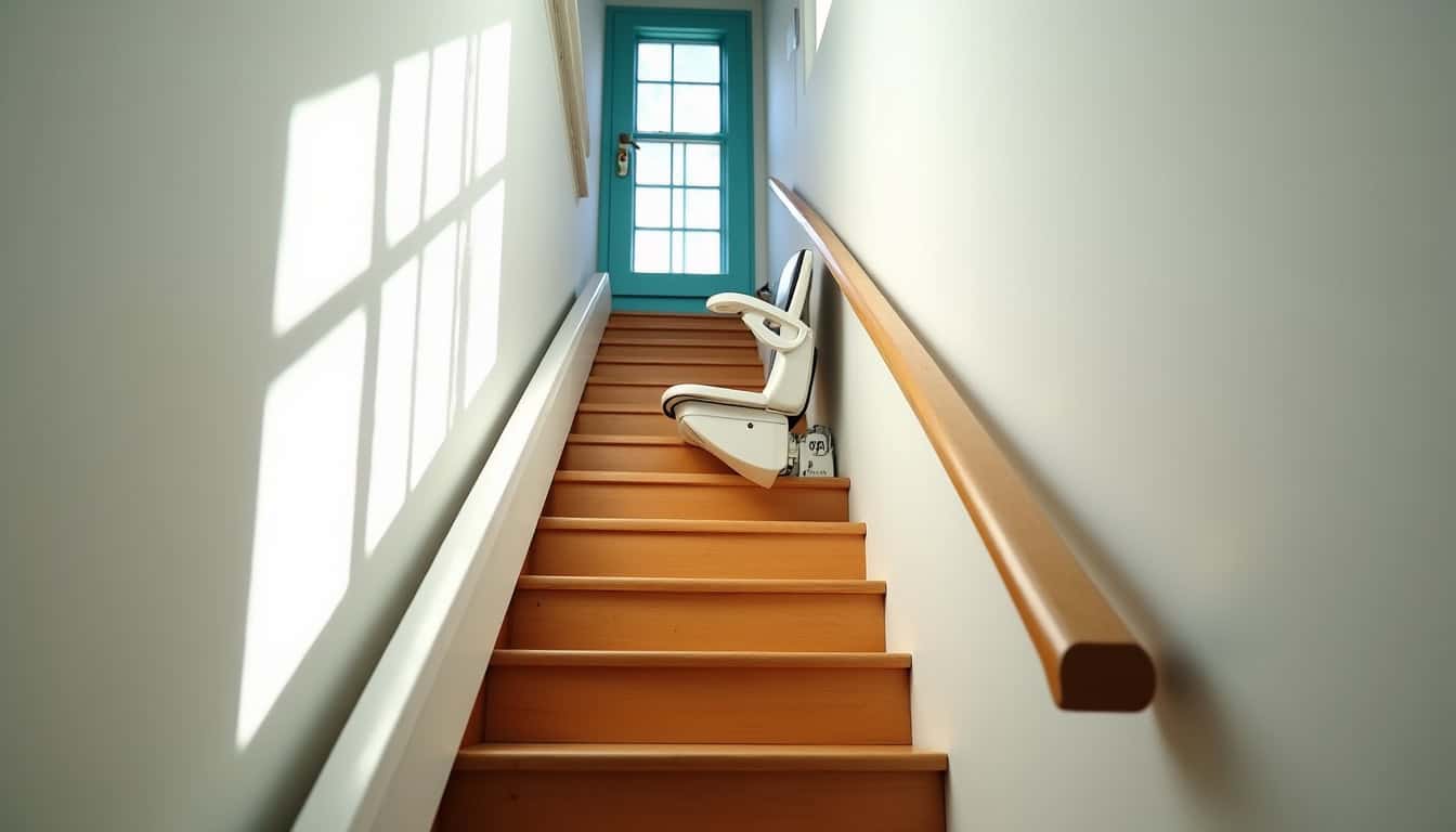 Monte escalier droit installé dans une maison à Pointe-Noire, Guadeloupe