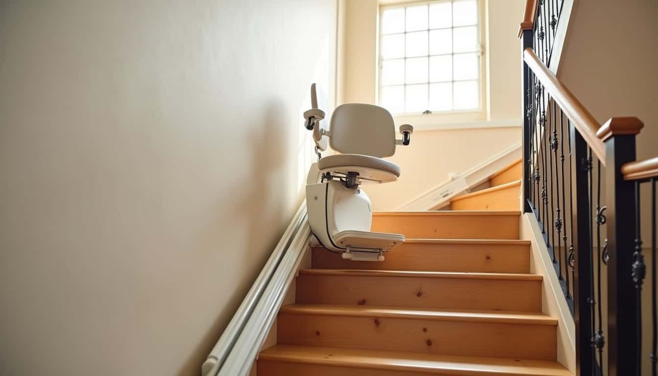 Monte-escalier droit installé dans une maison à Saint-Sauveur-sur-École