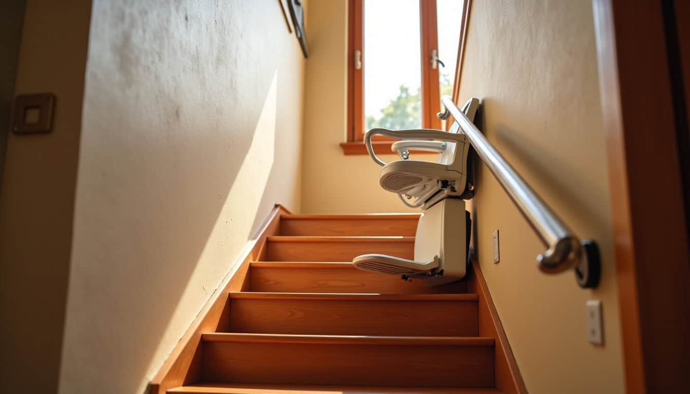 Monte-escalier droit installé dans une maison à Veigy-Foncenex