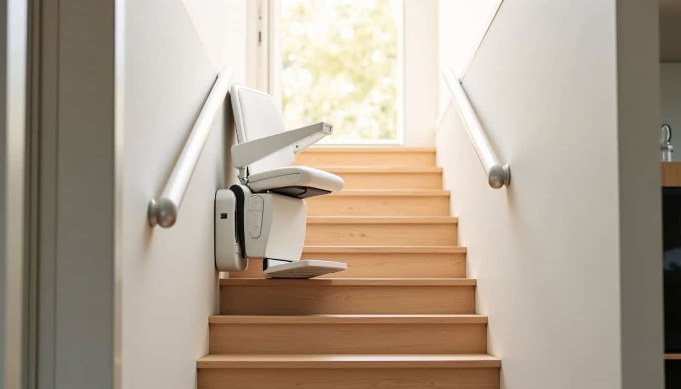 Monte-escalier droit installé dans une maison à Yèvres sur un escalier rectiligne