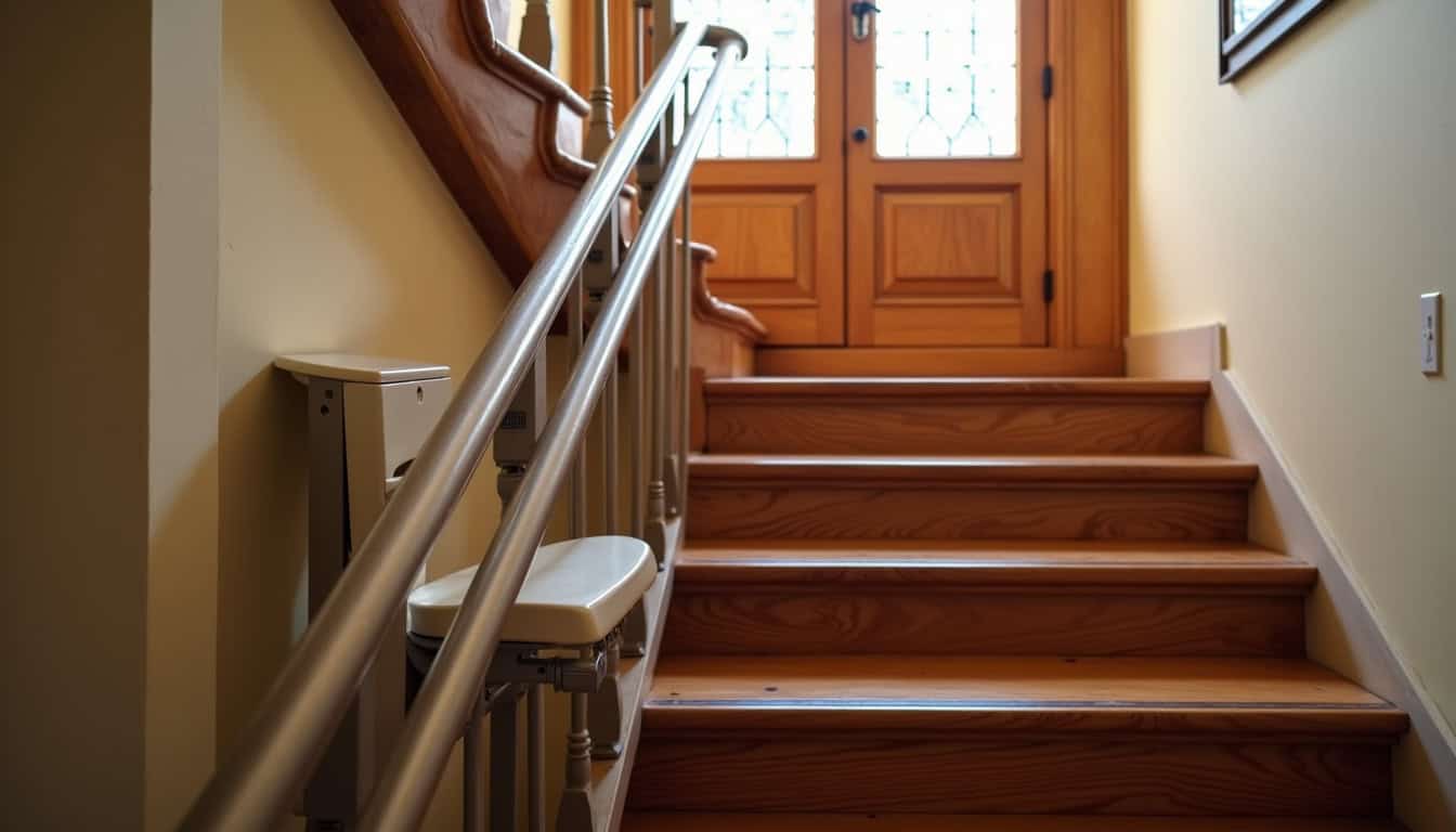 Monte-escalier droit installé dans une maison ancienne à Nice, sur un escalier en bois