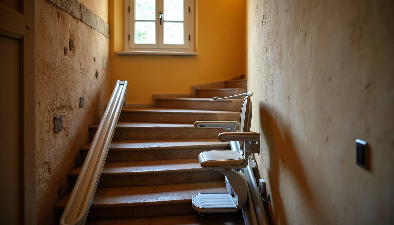 Monte-escalier droit installé dans une maison ancienne à Sarlat-la-Canéda