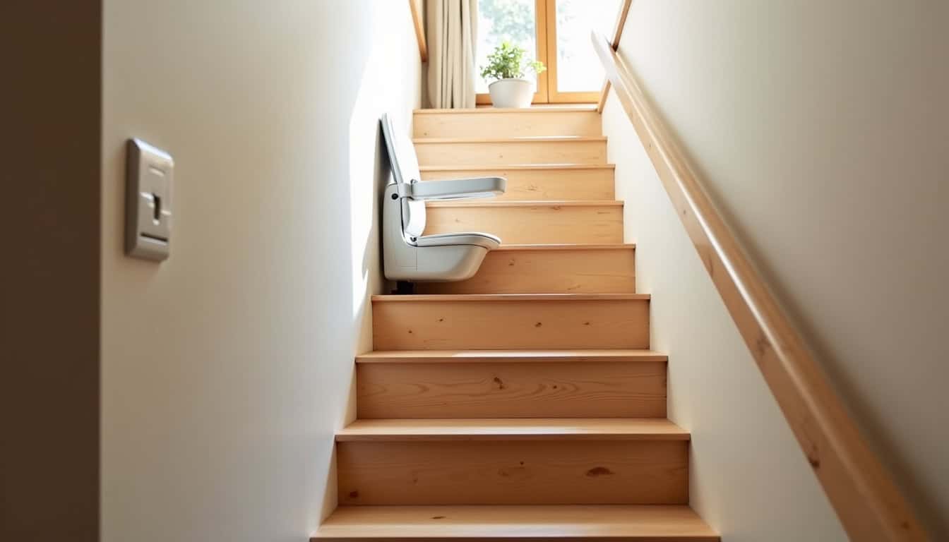 Monte-escalier droit installé dans une maison de Monteils avec escalier rectiligne
