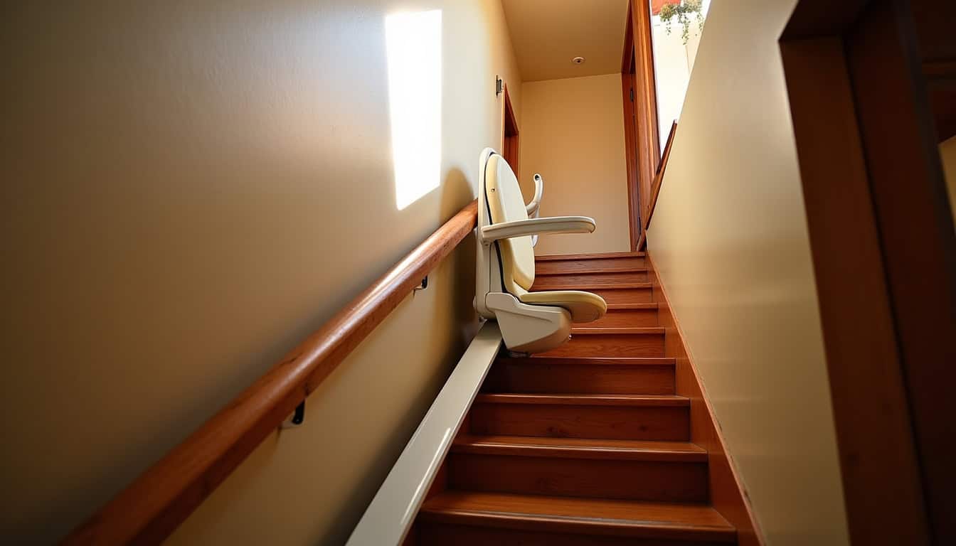 Monte-escalier droit installé dans une maison en Mayenne