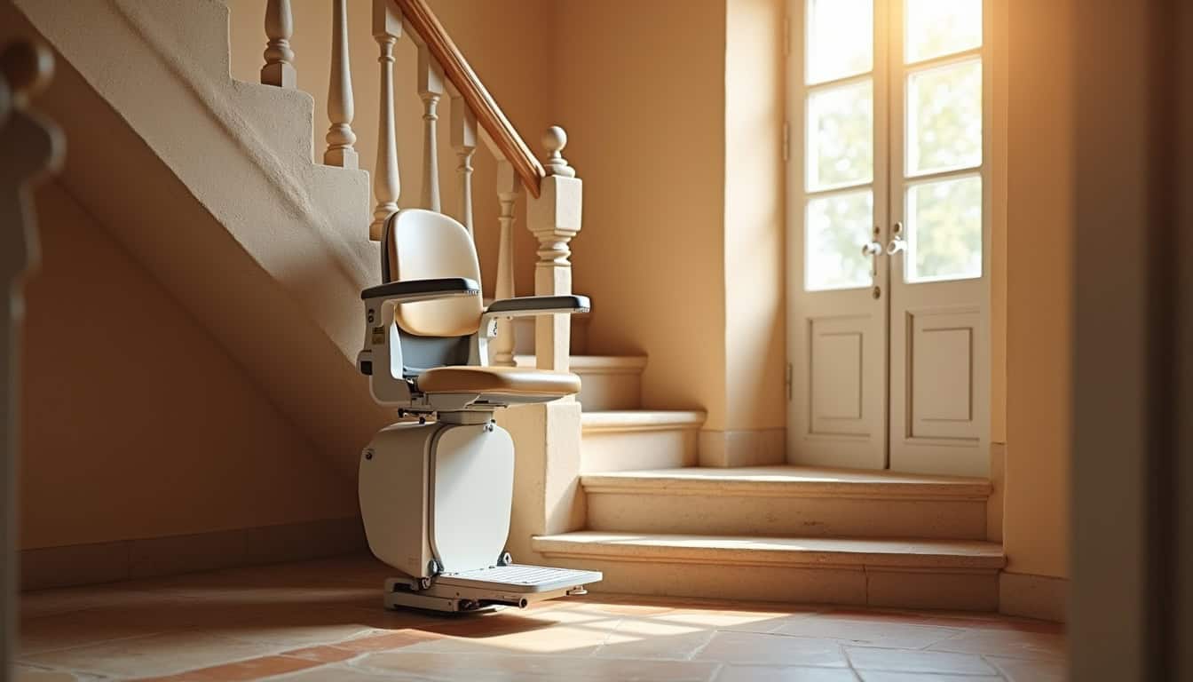 Monte-escalier droit installé dans une maison provençale avec escalier rectiligne