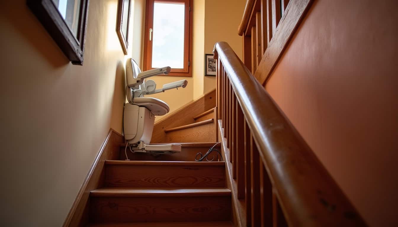 Monte-escalier droit installé dans une maison traditionnelle à Ghisonaccia