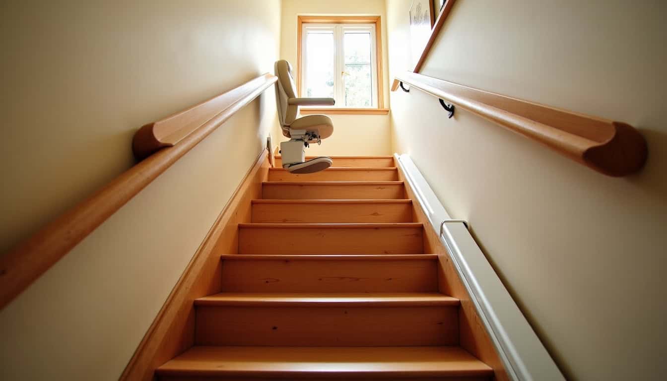 Monte-escalier droit installé dans une maison traditionnelle à Pleyben