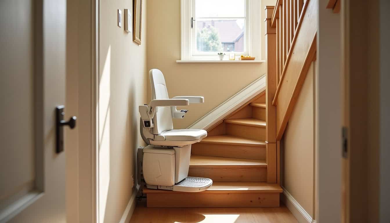 Monte-escalier droit installé dans une maison traditionnelle à Sundhoffen