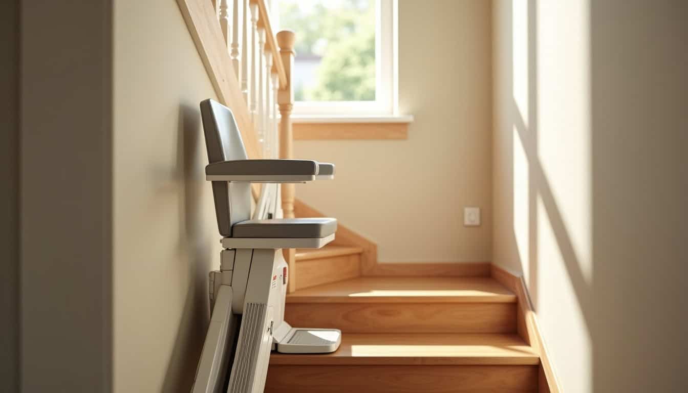Monte-escalier droit installé dans une maison typique d