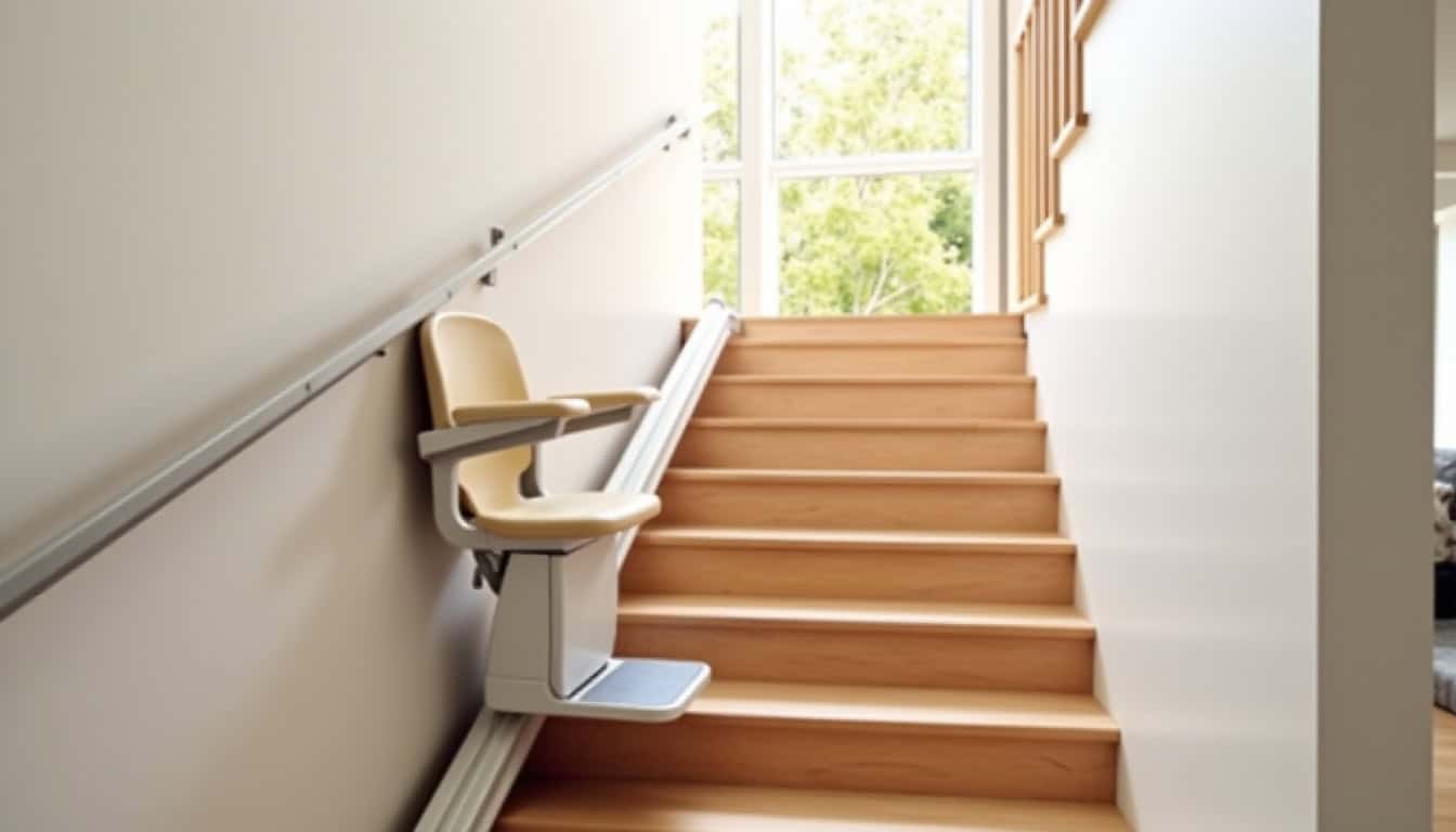 Monte-escalier droit installé sur un escalier droit à Boisgervilly