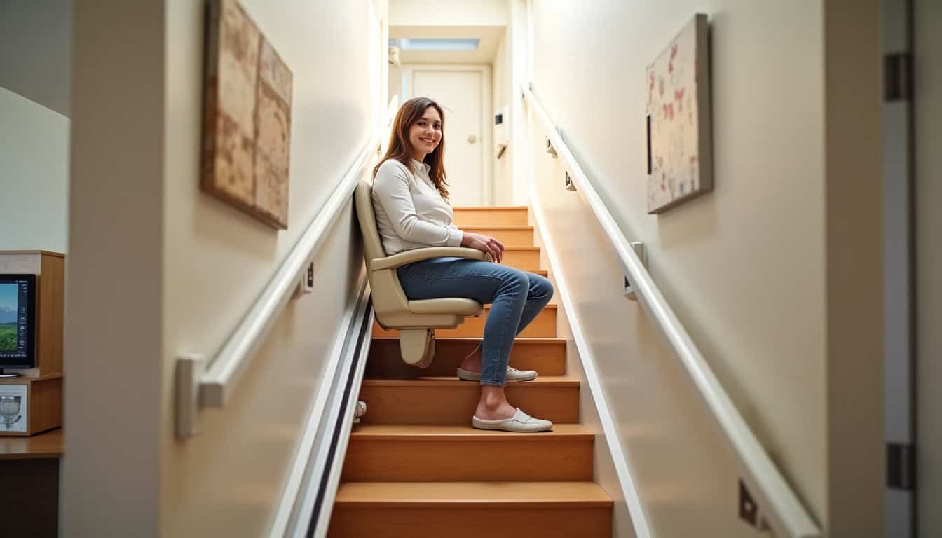 Monte-escalier droit installé sur un escalier intérieur à Argentan