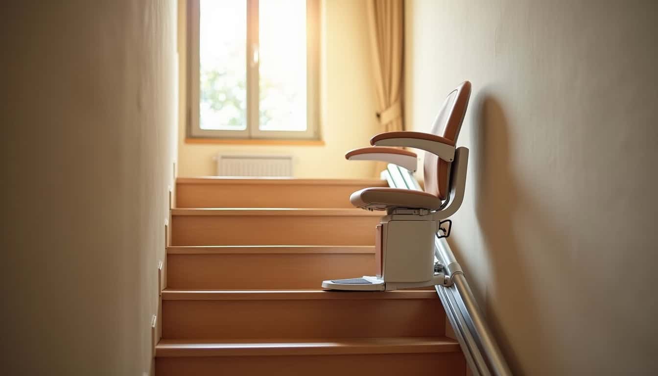 Monte-escalier droit installé sur un escalier intérieur à Malay-le-Grand