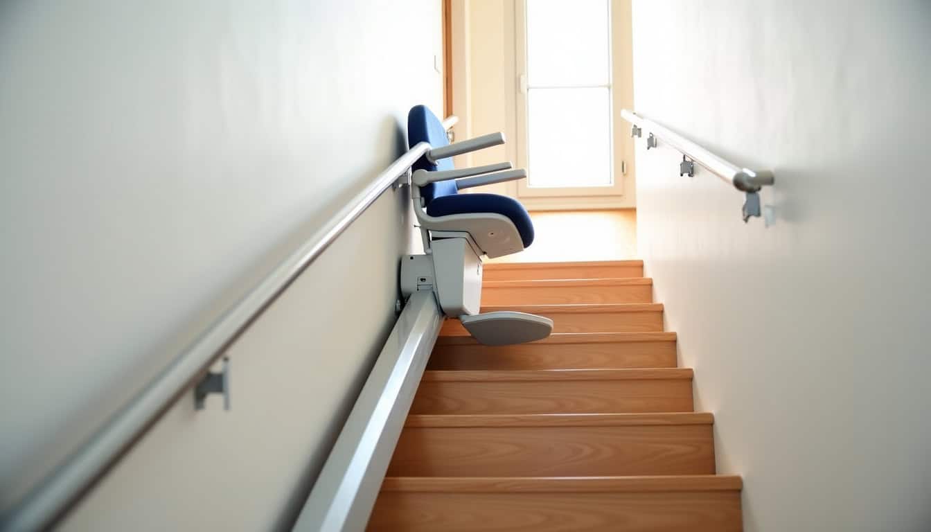 Monte-escalier droit installé sur un escalier intérieur à Plancoët