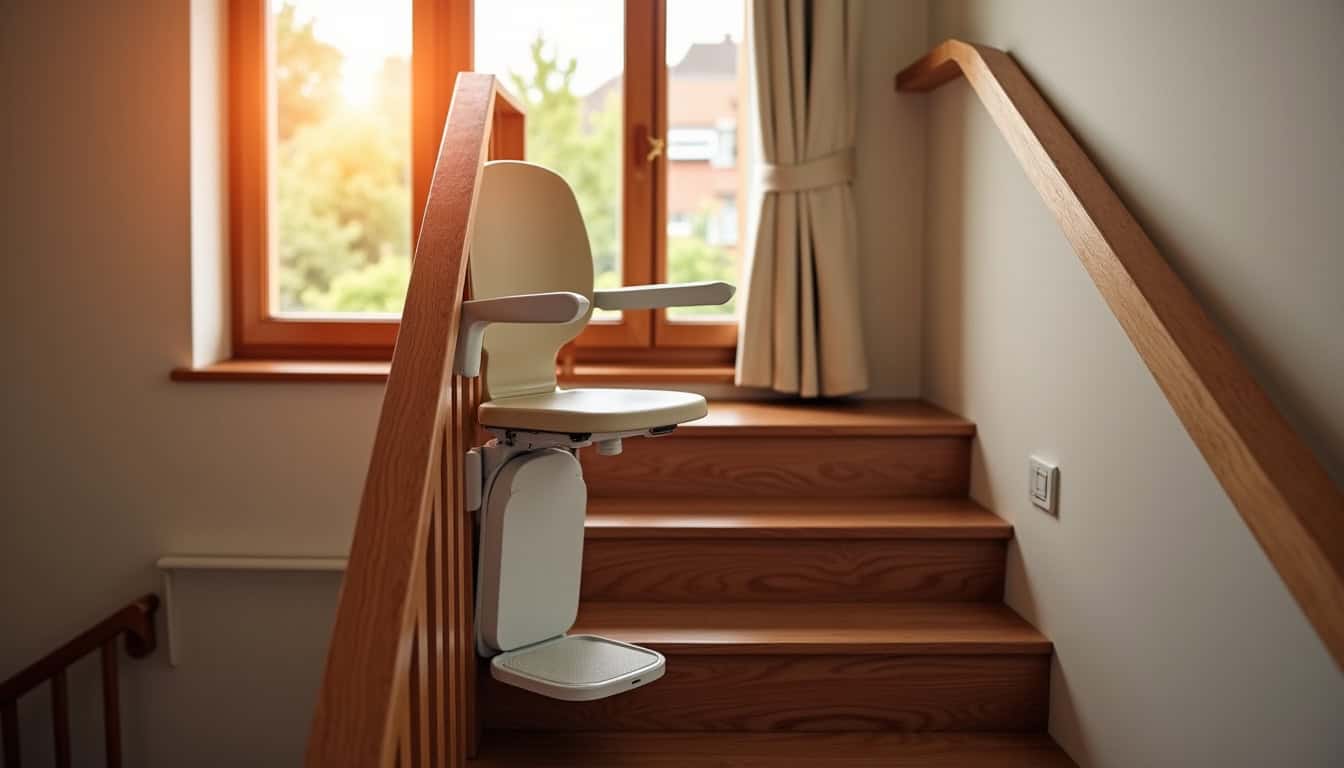 Monte-escalier droit installé sur un escalier intérieur dans une maison à Argentan