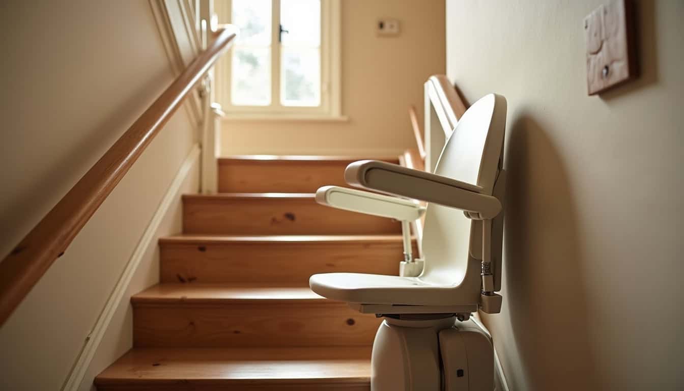 Monte-escalier droit installé sur un escalier intérieur dans une maison typique d