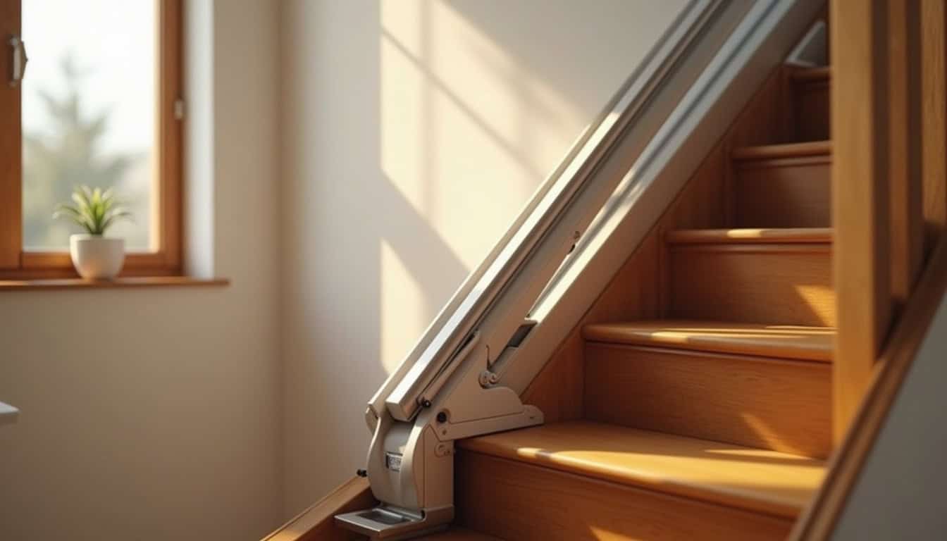 Monte-escalier droit installé sur un escalier intérieur en bois