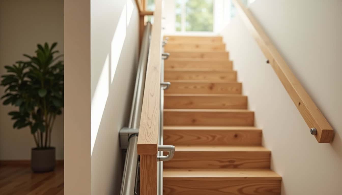 Monte-escalier droit installé sur un escalier intérieur en bois