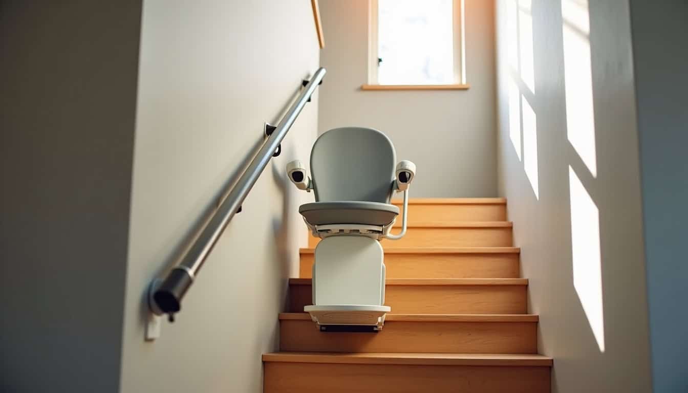 Monte-escalier droit installé sur un escalier rectiligne à Ciré-d’Aunis