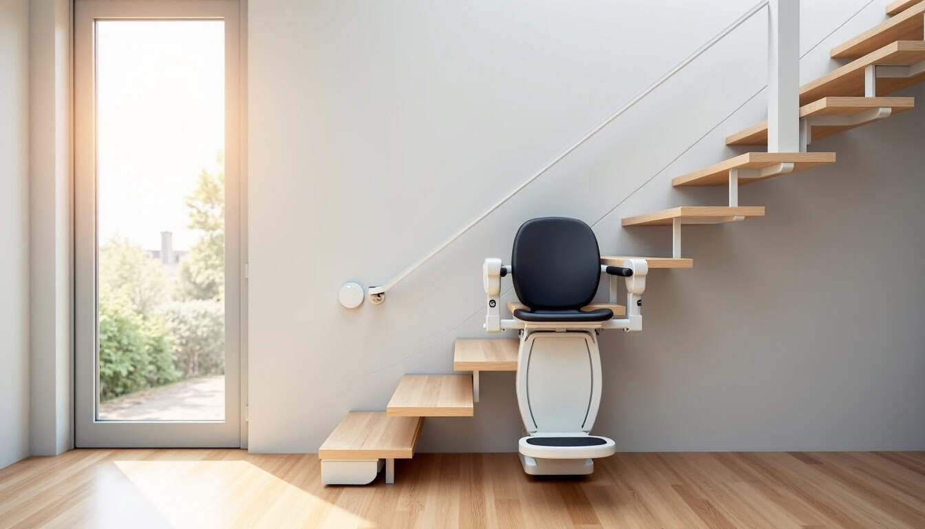 Monte-escalier droit installé sur un escalier rectiligne à Herrlisheim-près-Colmar