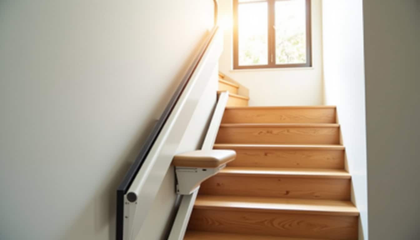 Monte-escalier droit installé sur un escalier rectiligne à Landudec
