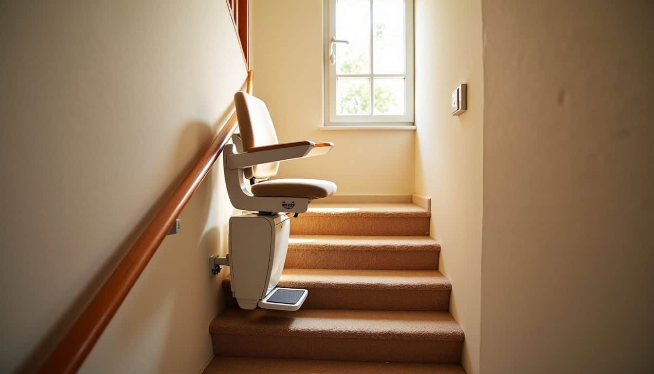 Monte-escalier droit installé sur un escalier rectiligne à Sailly-Labourse