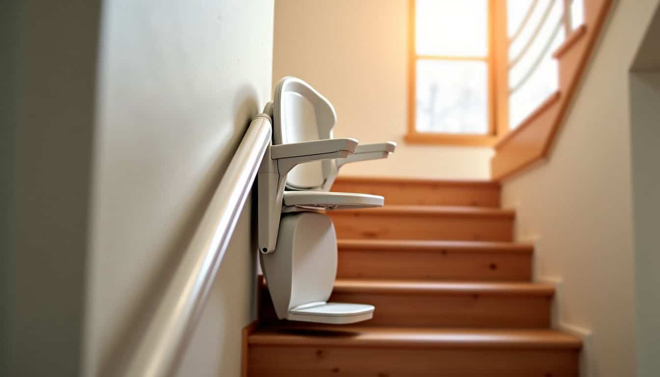 Monte-escalier droit installé sur un escalier rectiligne à Saint-Sauvant