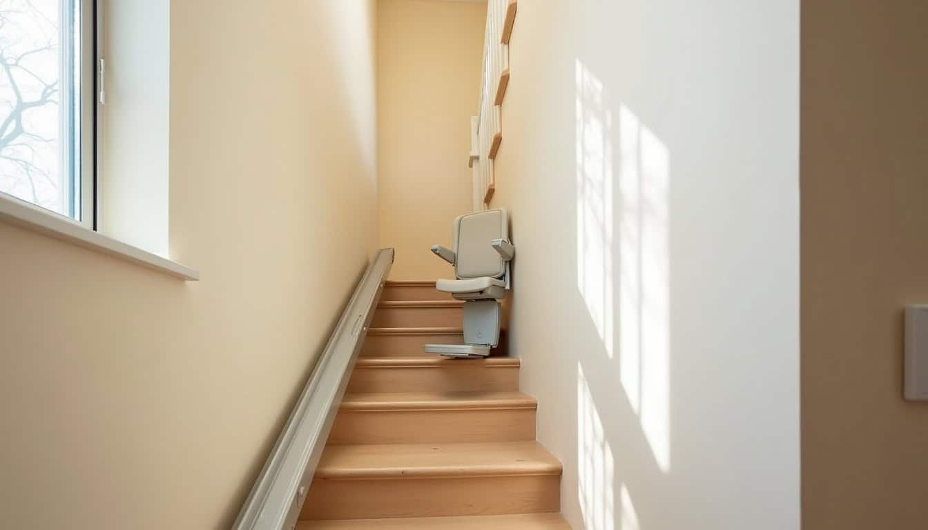 Monte-escalier droit installé sur un escalier simple sans virage