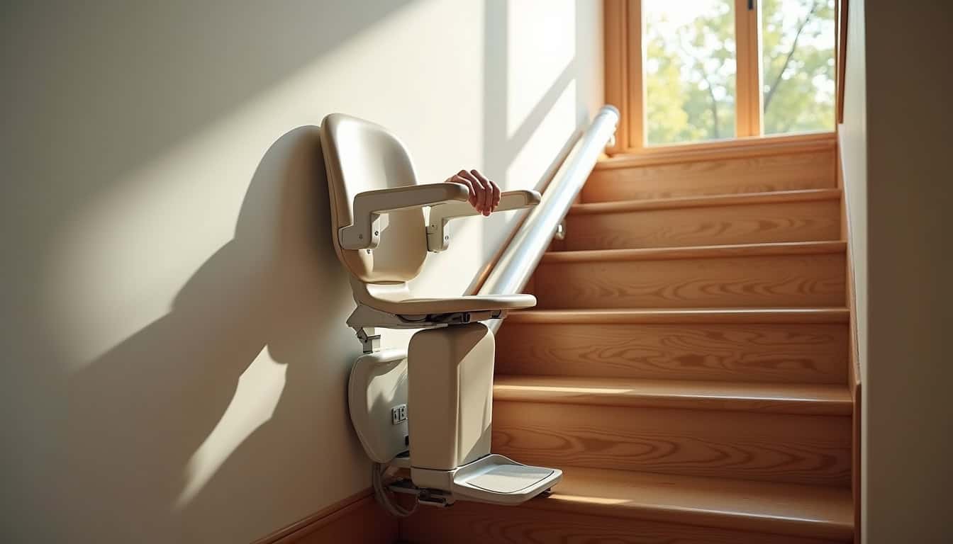 Monte-escalier droit installé sur un escalier traditionnel dans une maison