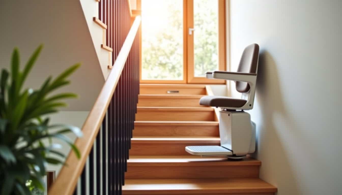 Monte-escalier droit installé sur une volée d