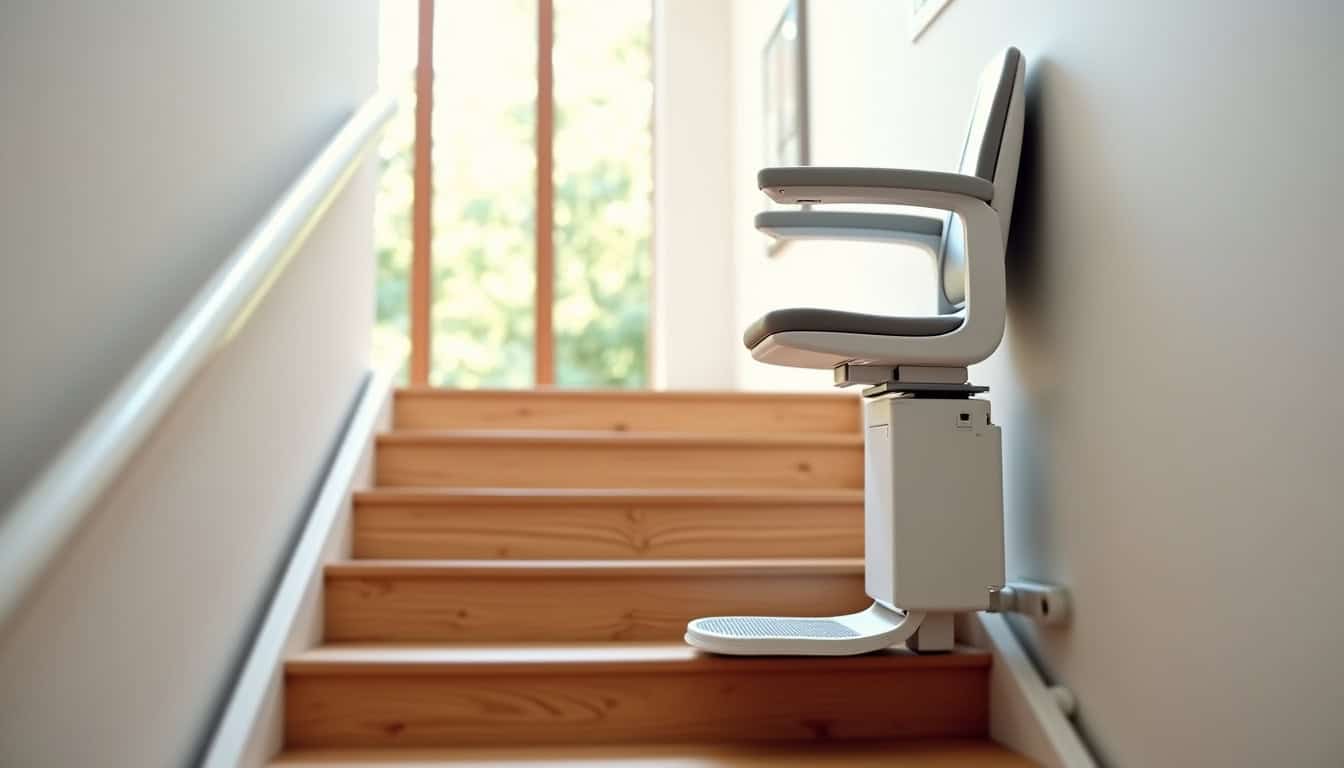 Monte-escalier droit installé sur une volée d