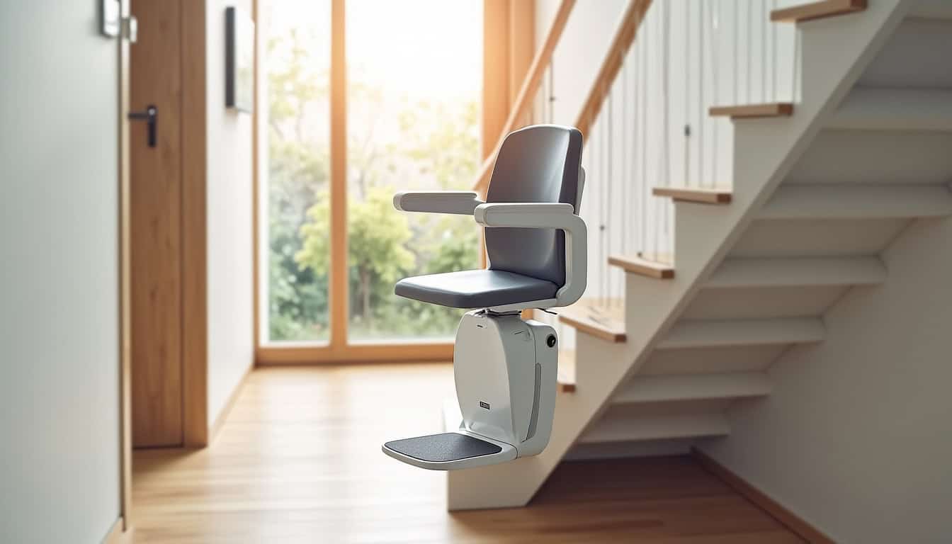 Monte-escalier électrique installé dans un intérieur moderne avec escalier droit